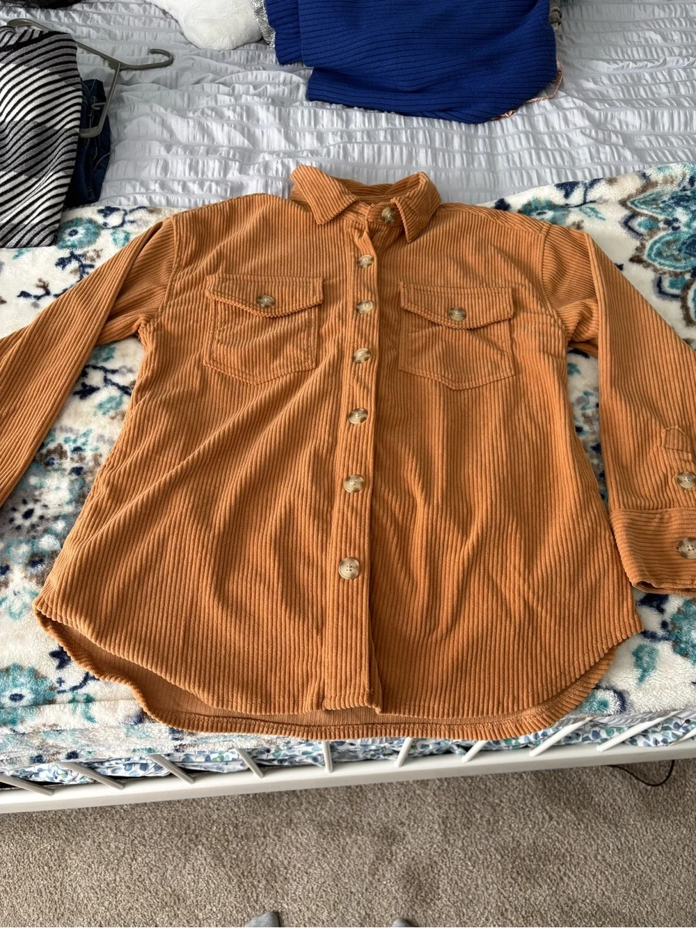 Corduroy Button-Up Shacket in Rust - Picture 1 of 3